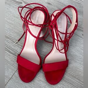 Aldo Red Strappy Lace Up Heels